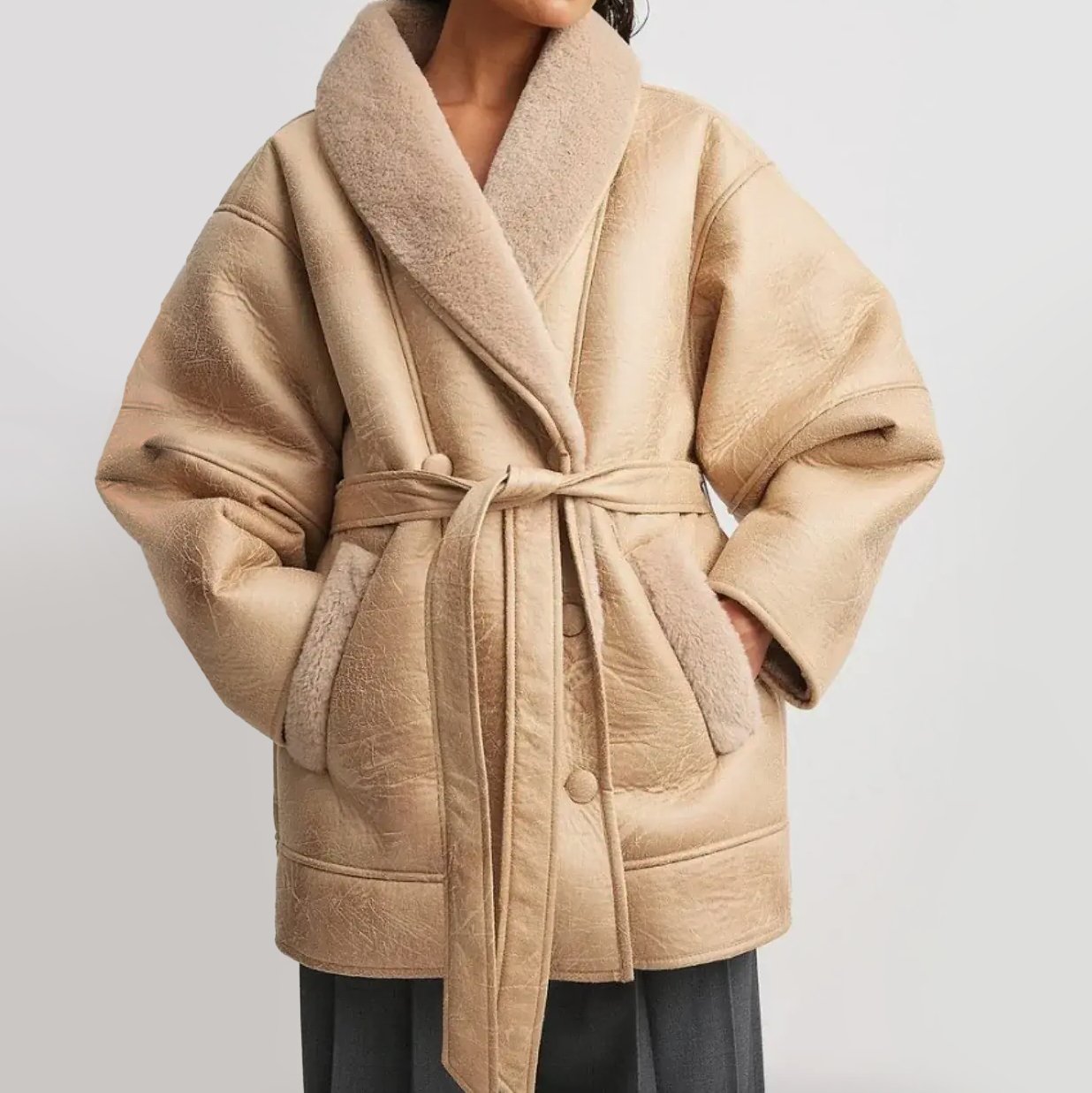 Faux Leather Sherpa Coat