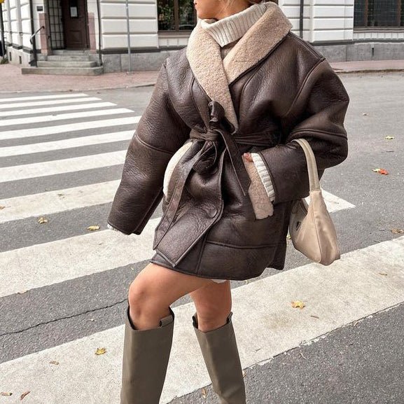 Faux Leather Sherpa Coat