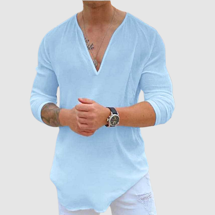 Casual cotton shirt with V-neck