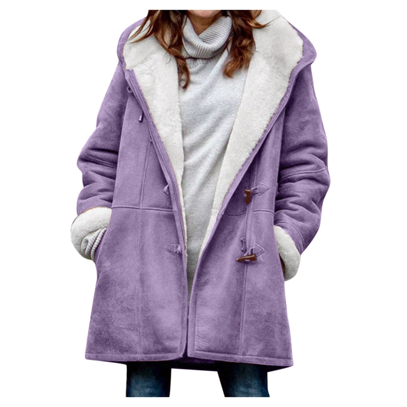 Warm fleece jacket with hood for women