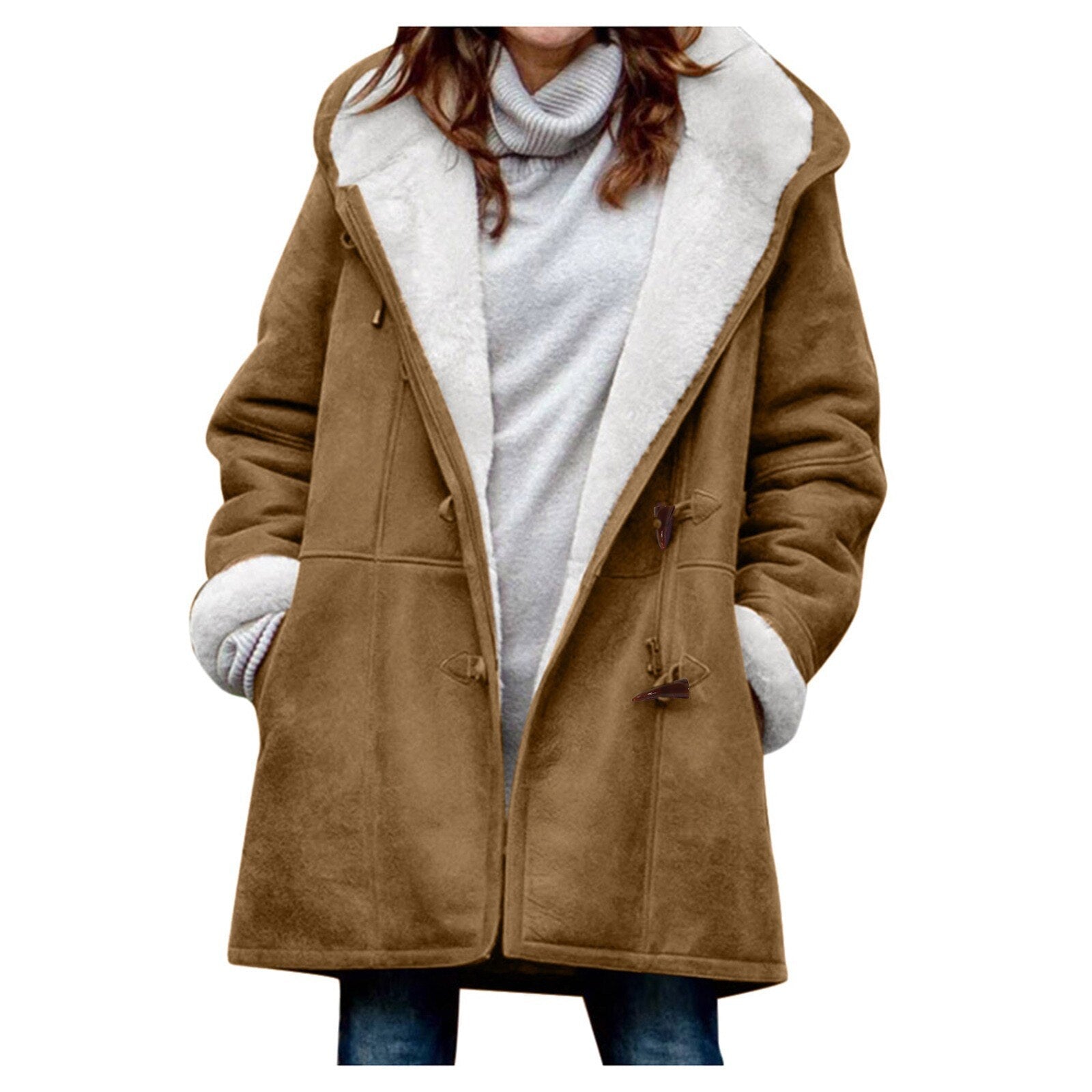 Warm fleece jacket with hood for women