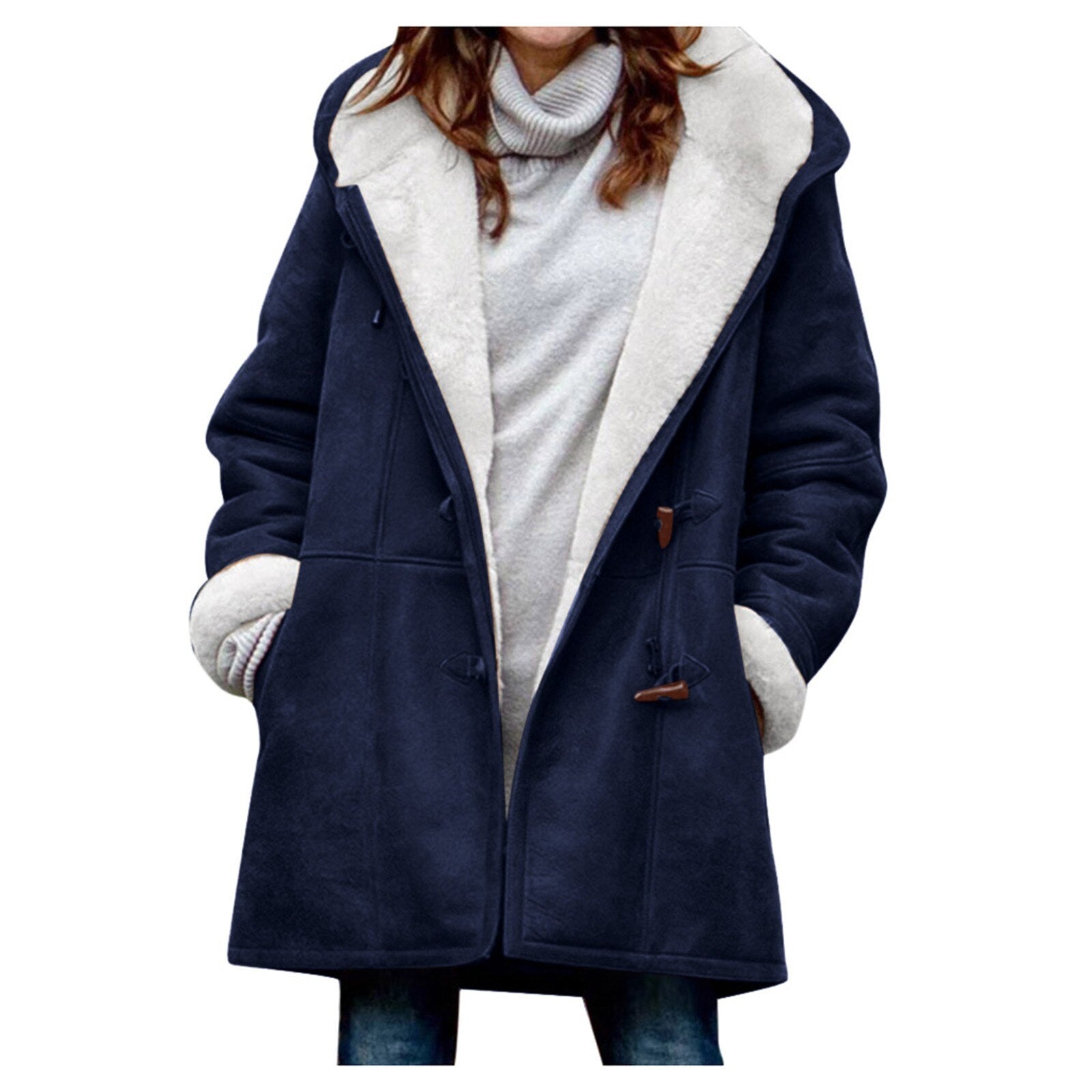 Warm fleece jacket with hood for women