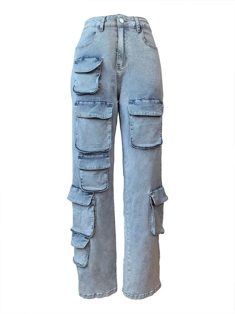 Stretch Denim Cargo Trousers for Women