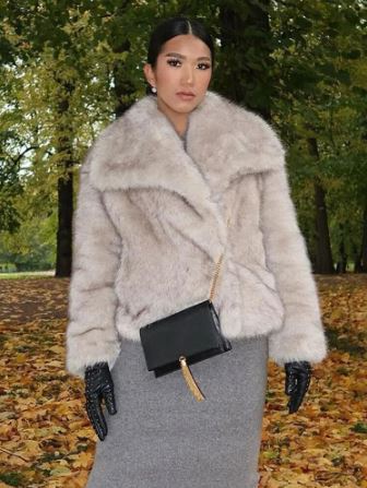 Elegant fluffy faux fur coat