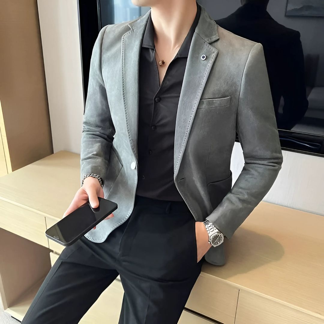 Men's Slim Fit Deerskin Velvet Blazer