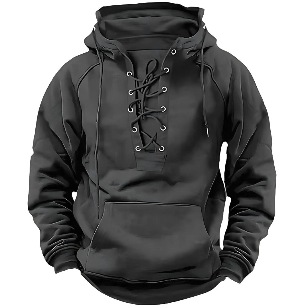 Men's Vintage Hooded Lace-Up Sweatshirt