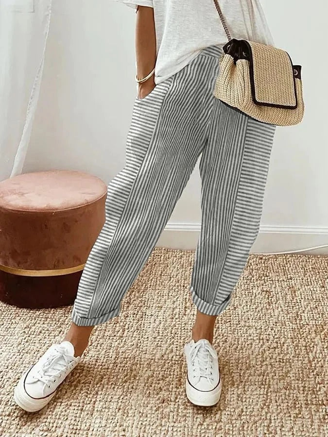 Casual striped cotton trousers