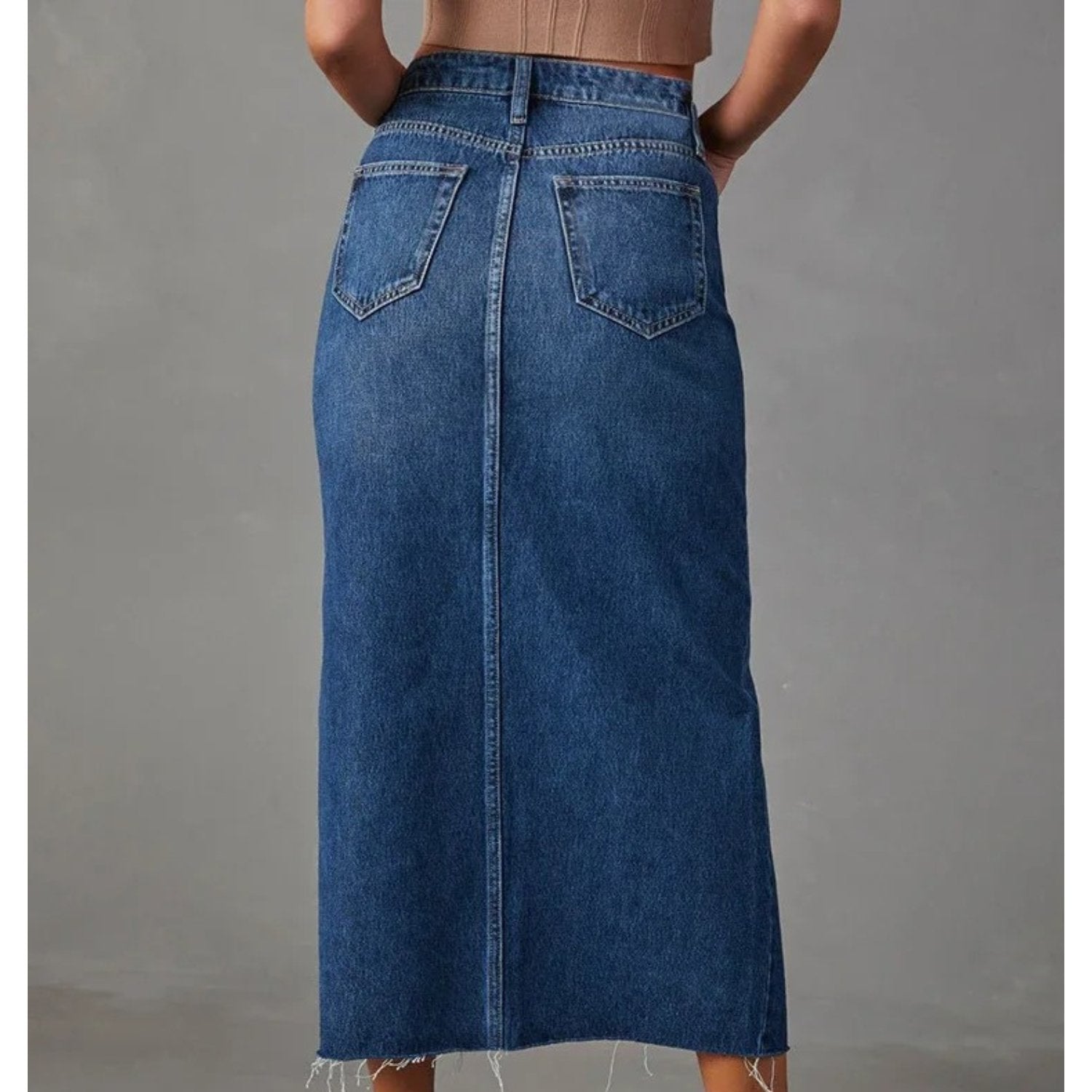 High-Waisted Denim Maxi Skirt