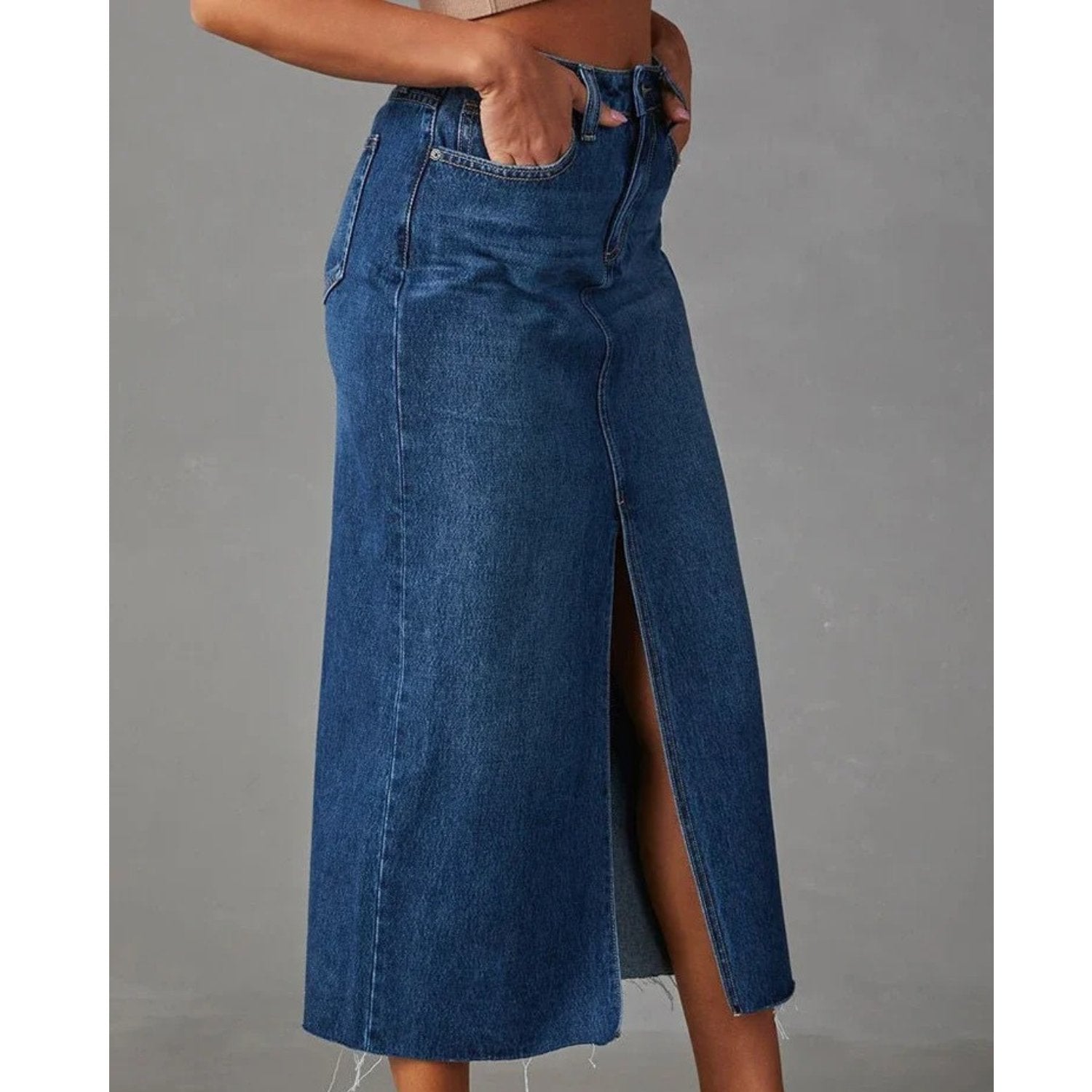 High-Waisted Denim Maxi Skirt