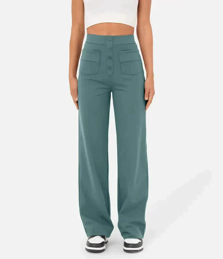 High-waisted, stretched leisure trousers