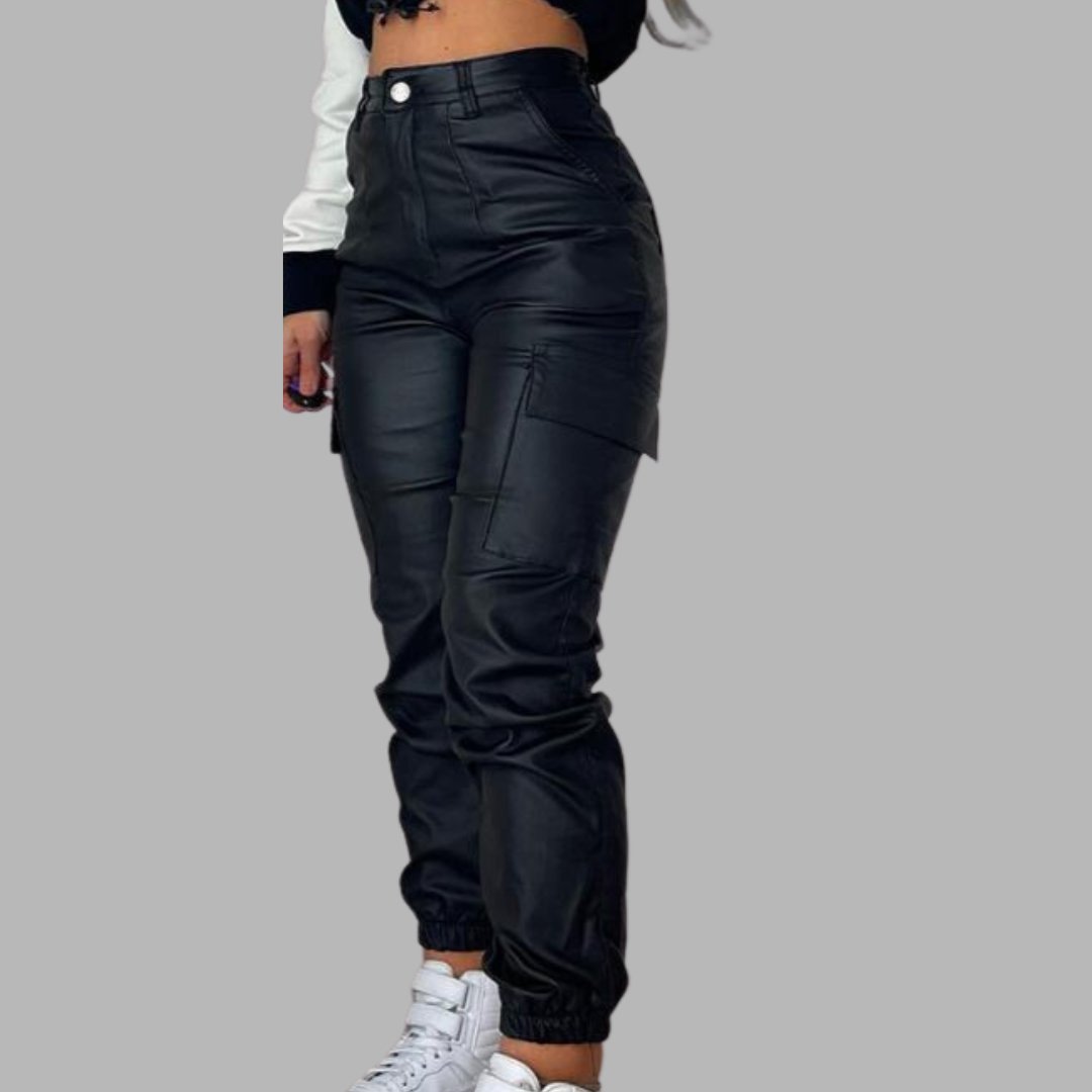 High-Waisted Faux Leather Cargo Pants