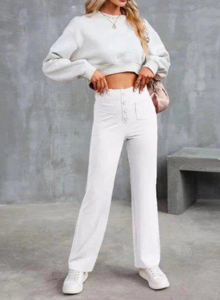 High-Waisted Wide-Leg Buttoned Pants – Casual and Comfortable