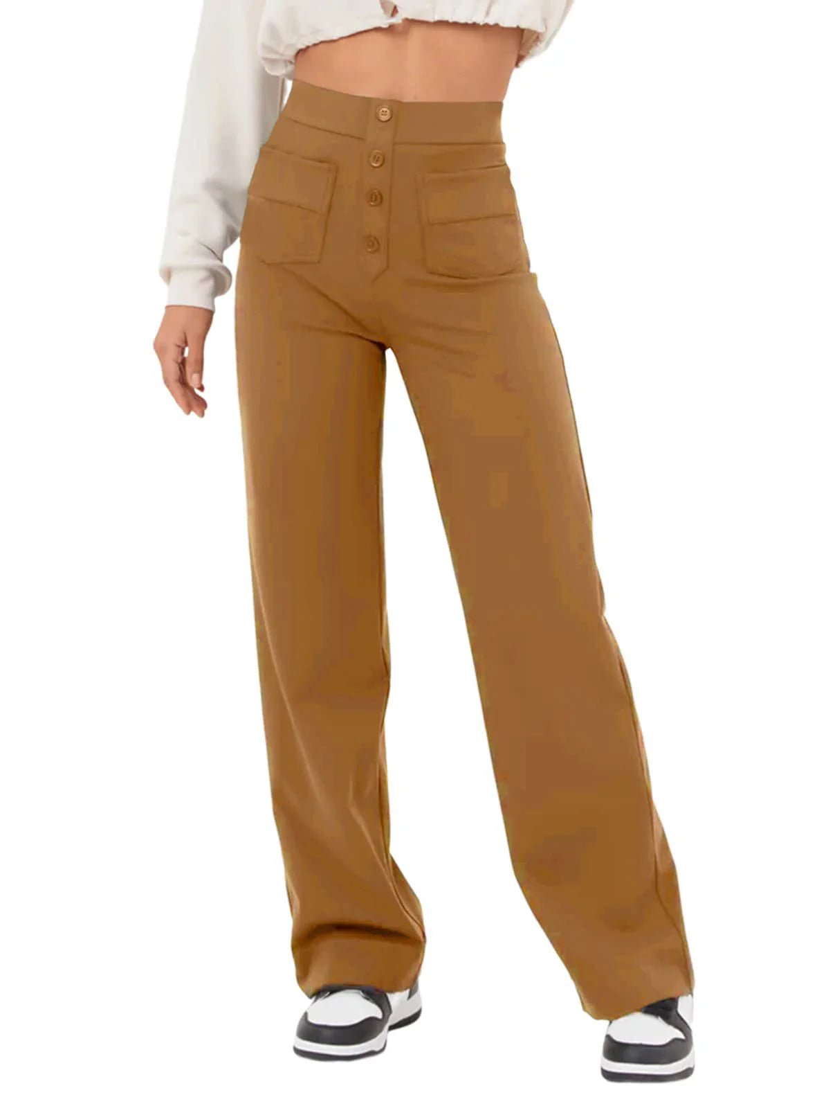 High-Waisted Wide-Leg Buttoned Pants – Casual and Comfortable