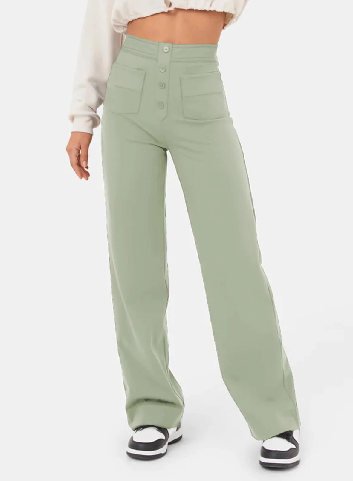 High-Waisted Wide-Leg Buttoned Pants – Casual and Comfortable