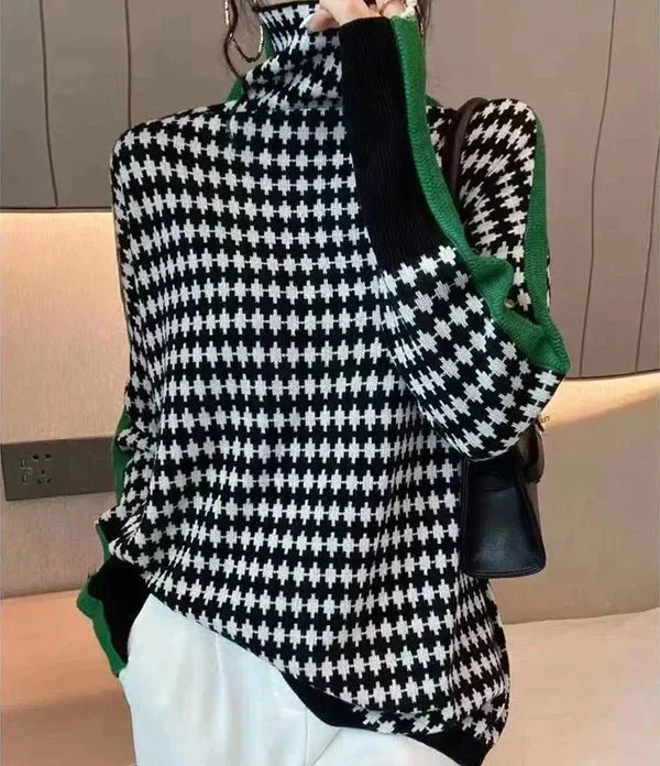 Houndstooth Turtleneck Sweater