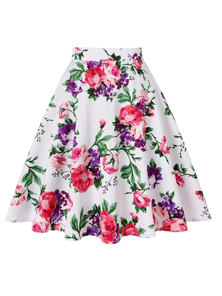 Classic Ladies Floral Pleated Midi Skirts