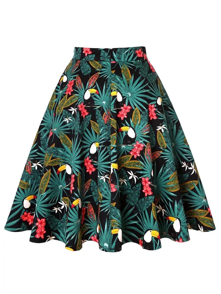 Classic Ladies Floral Pleated Midi Skirts