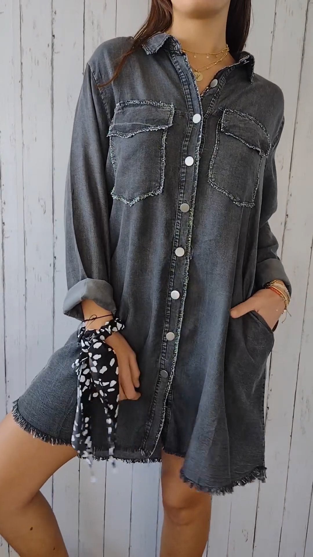 Comfortable denim shirt with long jacket