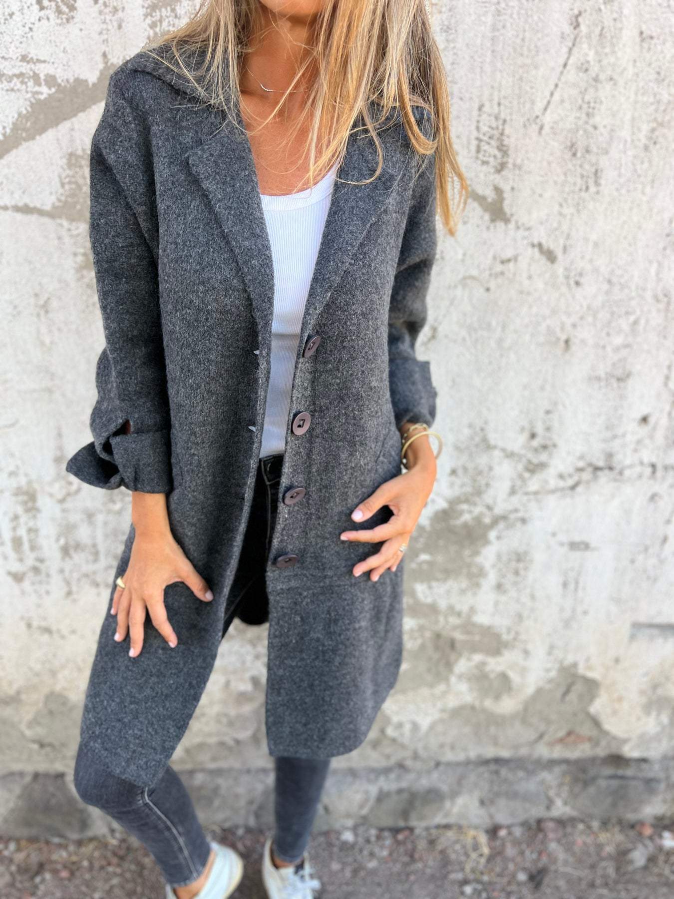 Jill | Long casual coat with cuffs