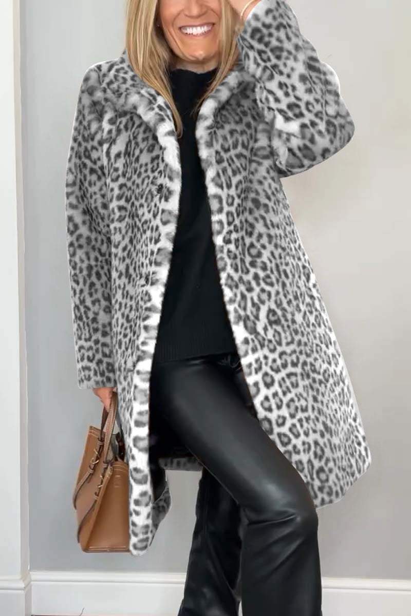 Agnes™ - Long Coat with Leopard Print