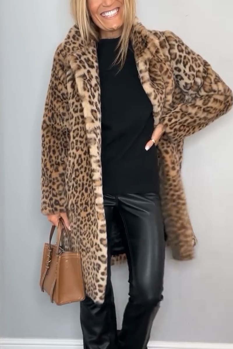 Agnes™ - Long Coat with Leopard Print