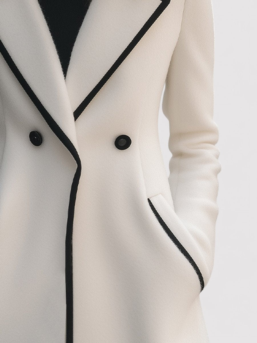 Ancien | Women's Chic Double-Breasted White Coat with Black Trim