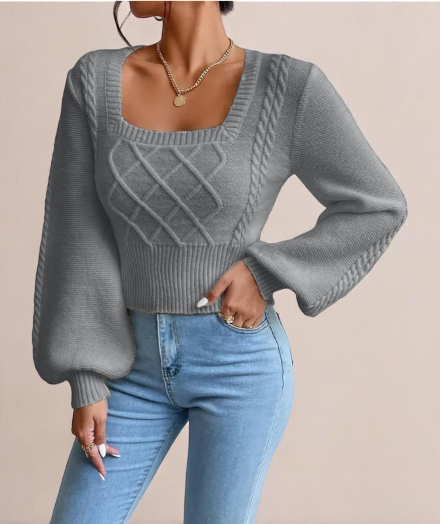 Knitted Square-Neck Sweater