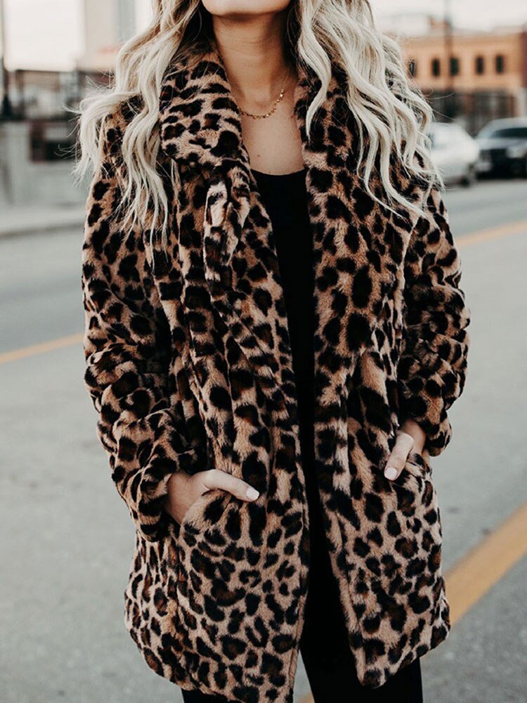 Leopard Print Faux Fur Coat