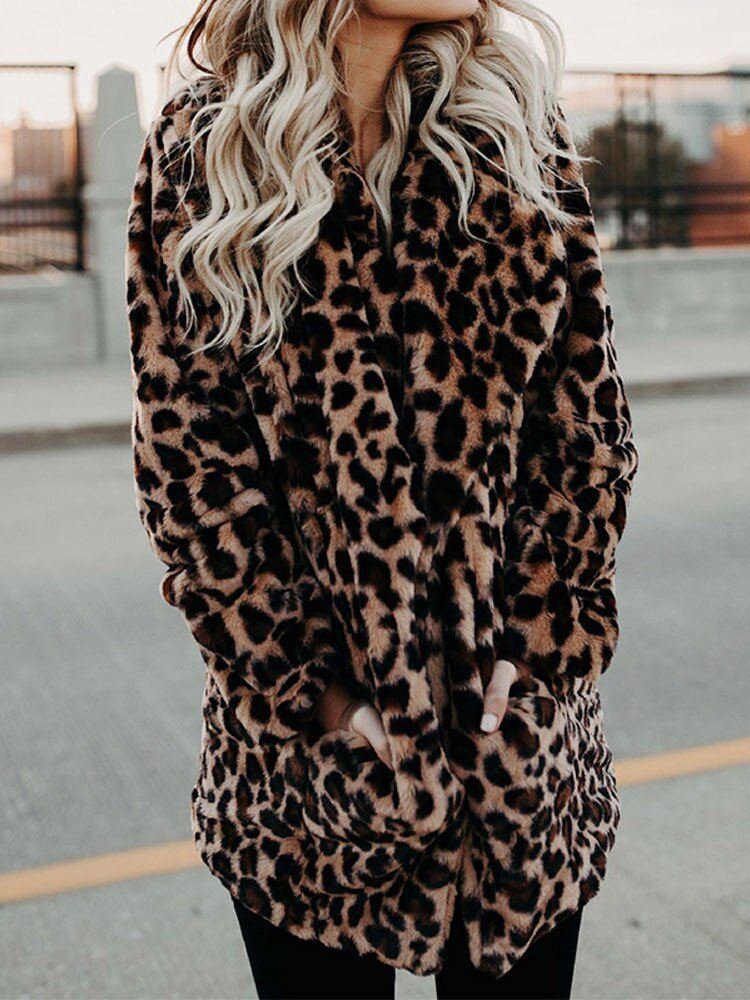 Leopard Print Faux Fur Coat