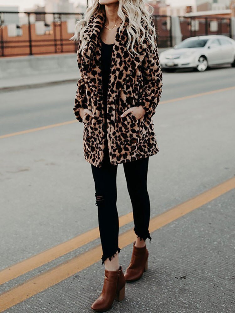 Leopard Print Faux Fur Coat