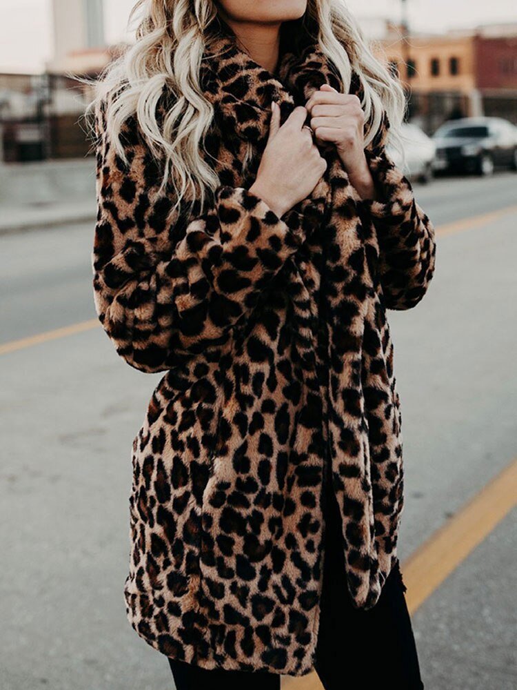 Leopard Print Faux Fur Coat