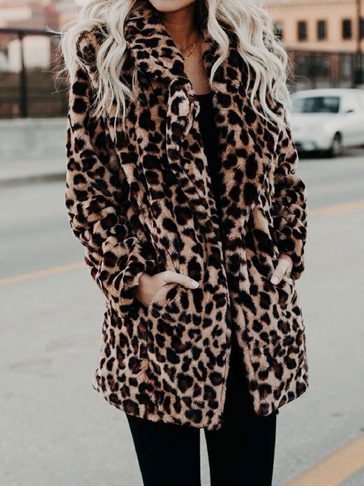 Leopard Print Faux Fur Coat