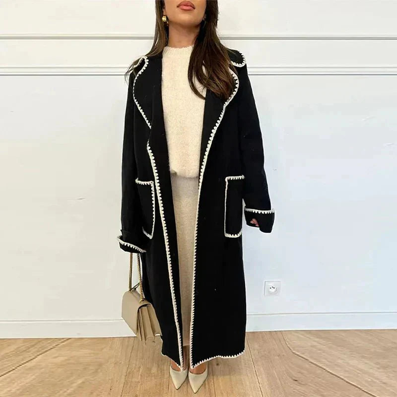 Long Contrast Trim Coat