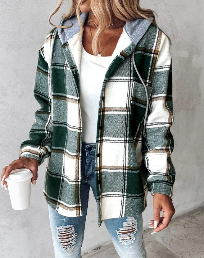 Women's autumn hoodie with checked pattern