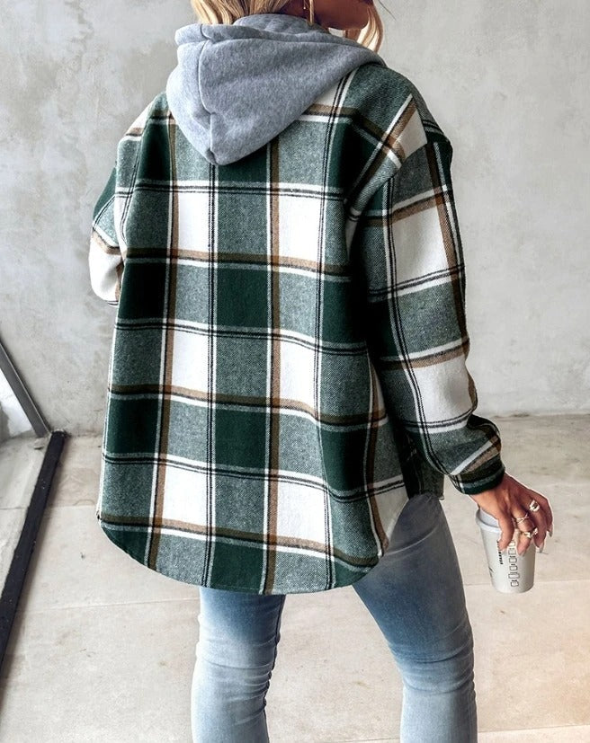 Women's autumn hoodie with checked pattern