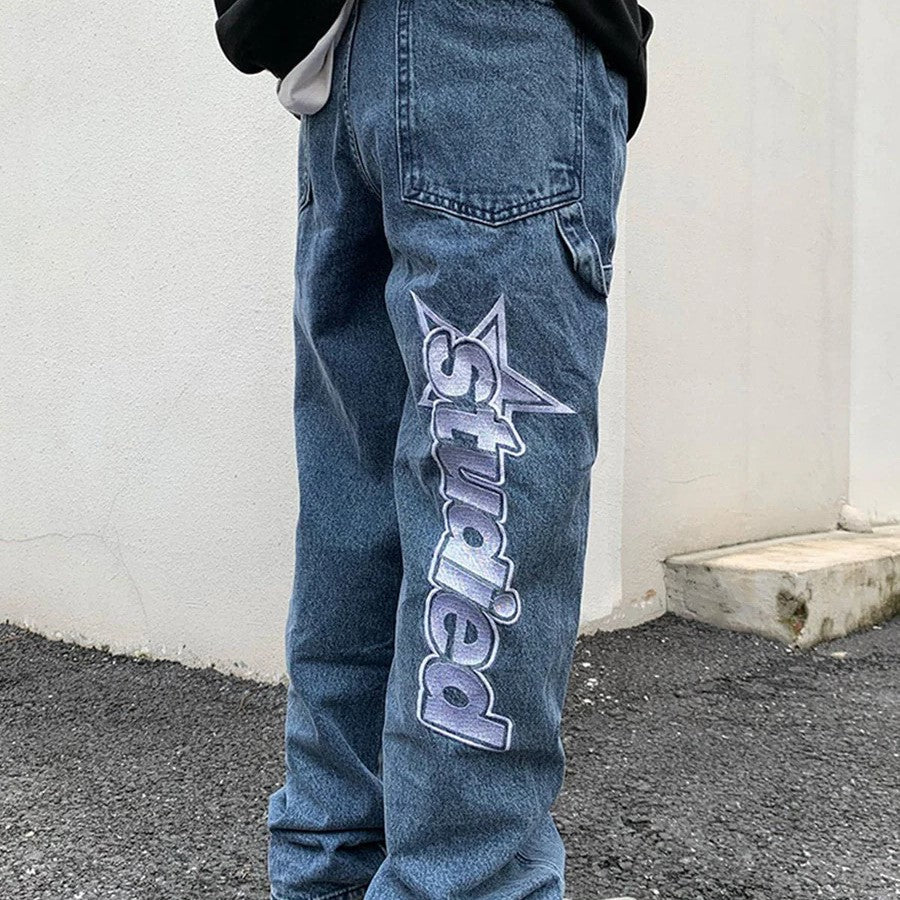 Wide jeans with striking graphic print