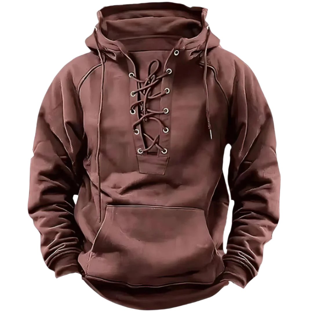 Men's Vintage Hooded Lace-Up Sweatshirt