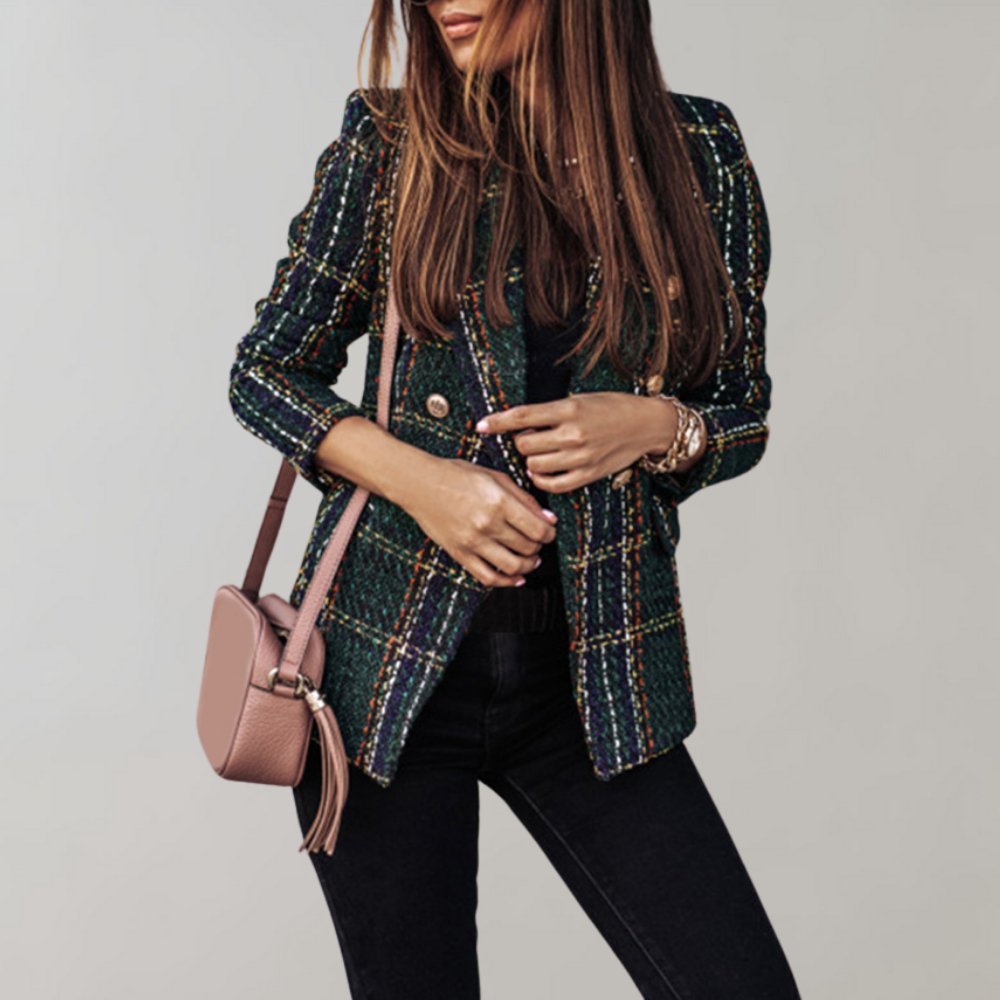 Plaid Double-Breasted Blazer