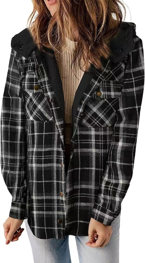 Plaid Hooded Shirt Jacket