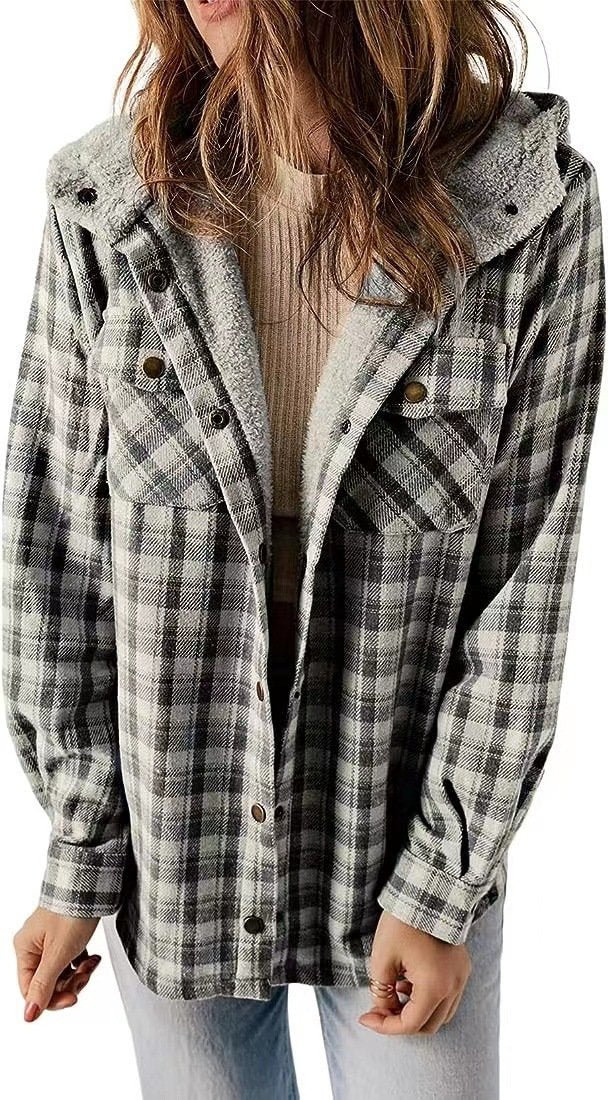 Plaid Hooded Shirt Jacket