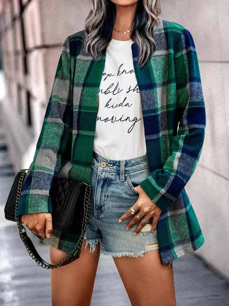 Plaid Open-Front Coat