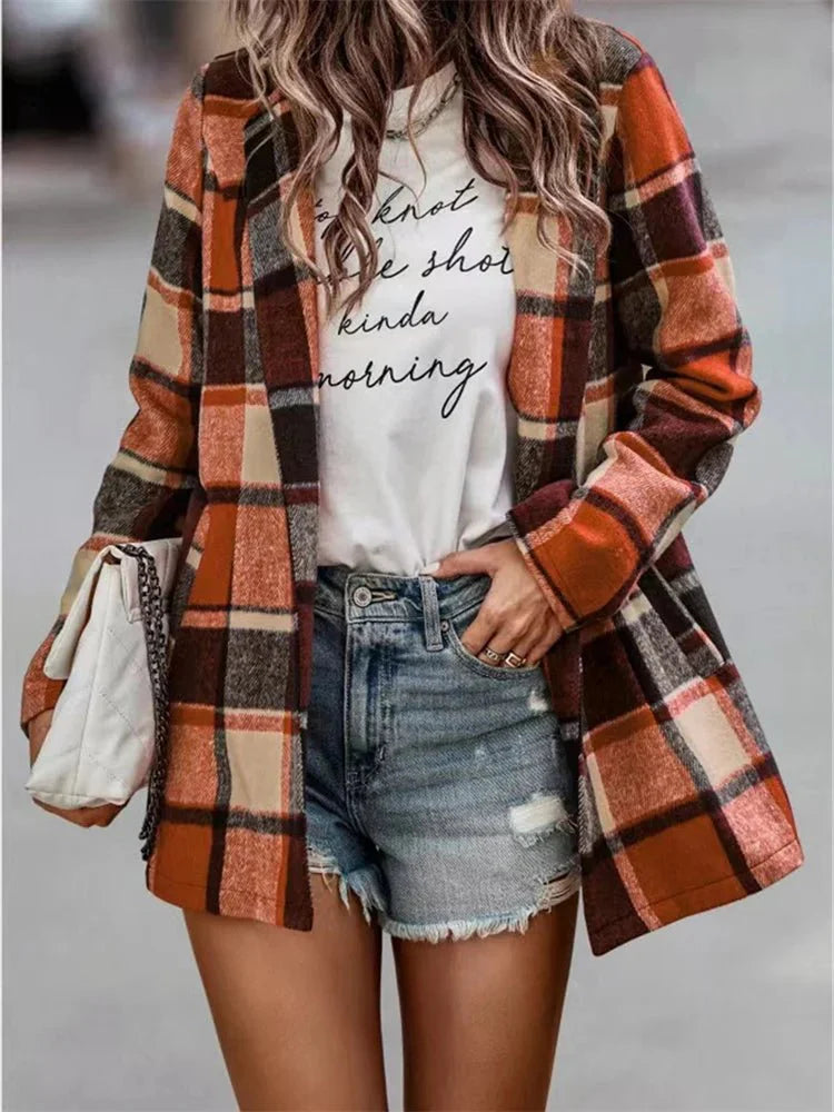 Plaid Open-Front Coat