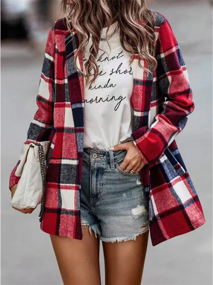 Plaid Open-Front Coat