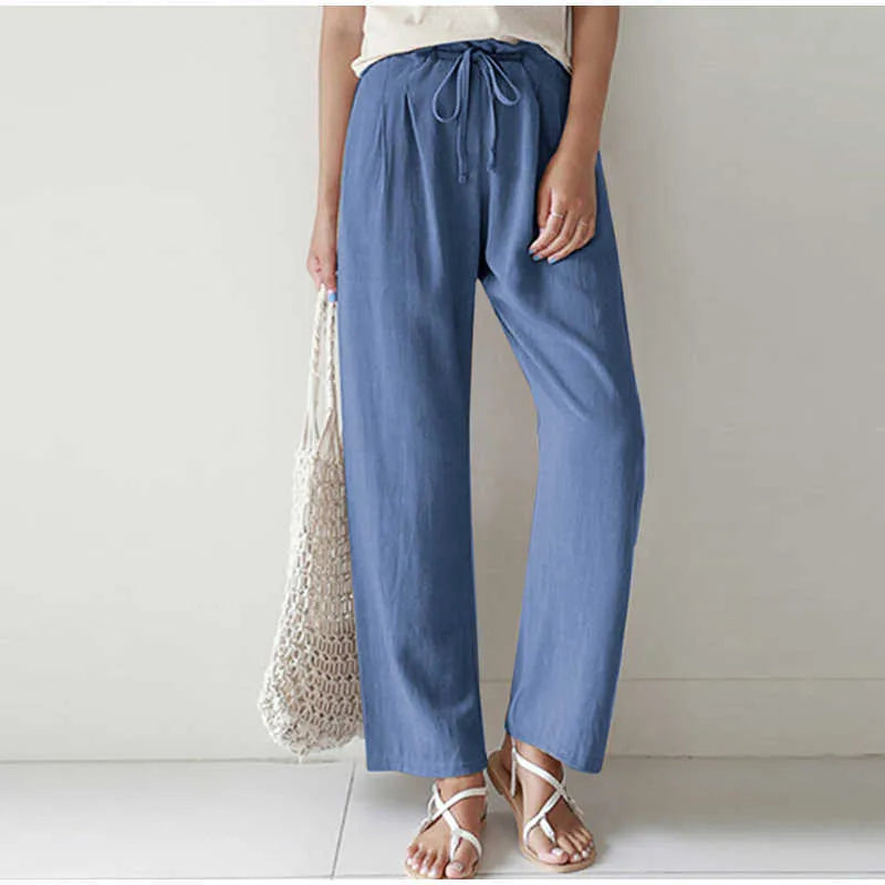 Elasticated waist Pleated front pocket Wide leg casual trousers