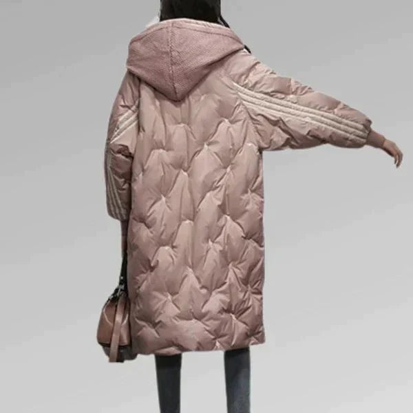 Oversized quilted parka jacket with hood for women