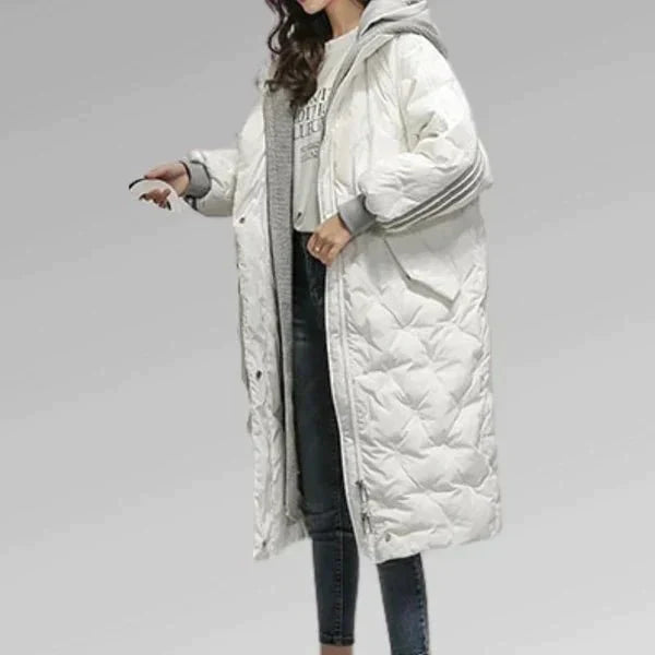 Oversized quilted parka jacket with hood for women