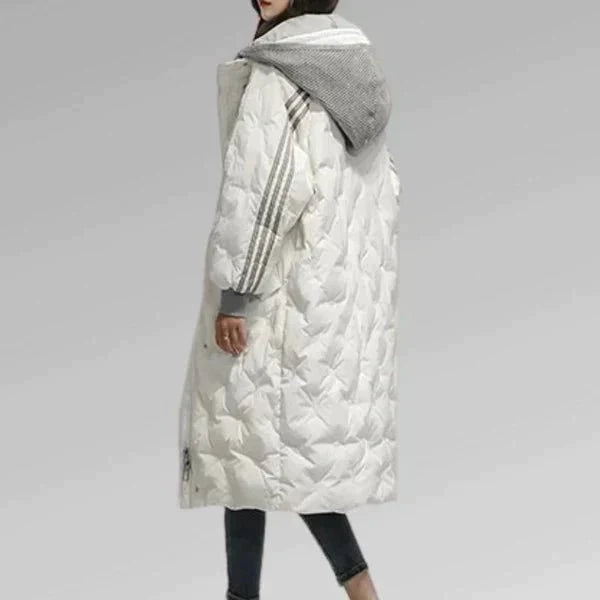 Oversized quilted parka jacket with hood for women