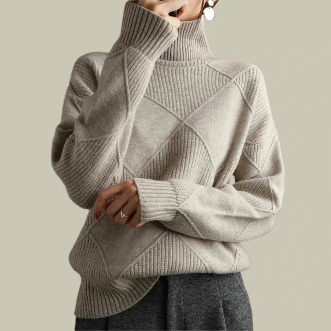 Ribbed Turtleneck Sweater – Geometric Knit Pattern for Casual Elegance