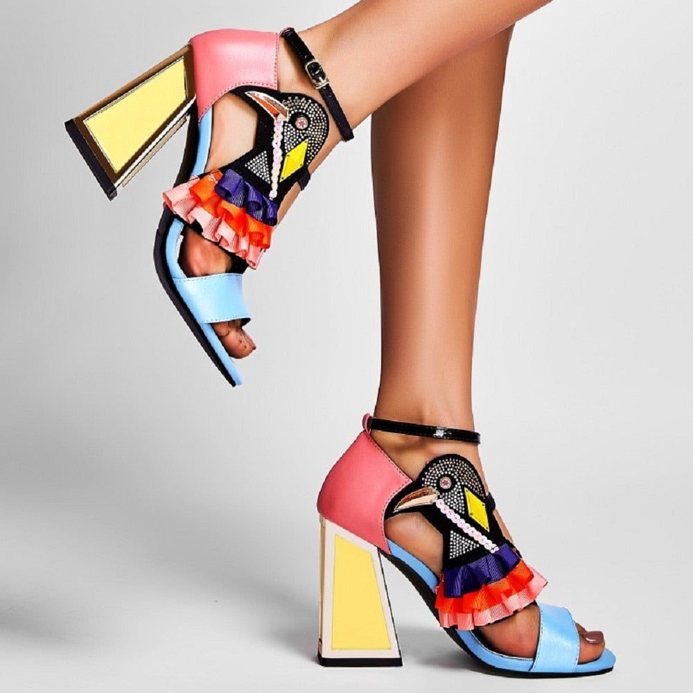 Colourful high-heel sandals with embellishments