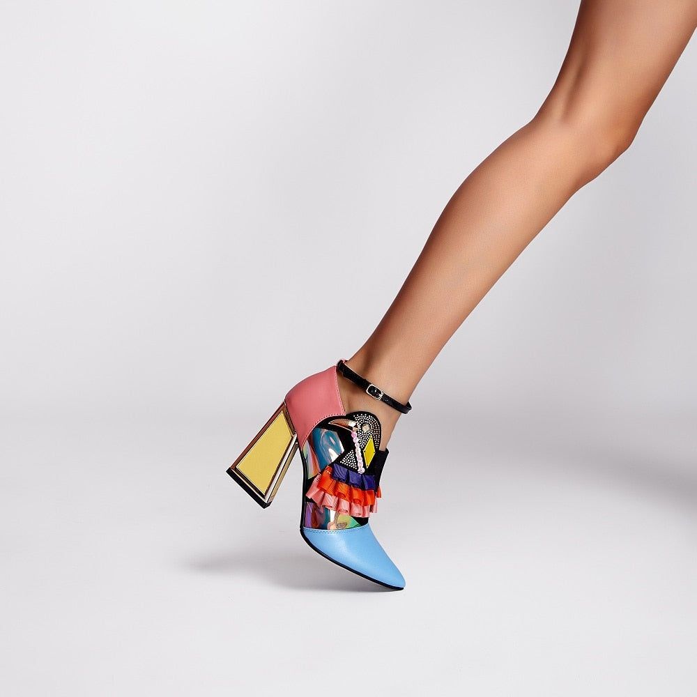 Colourful high-heel sandals with embellishments